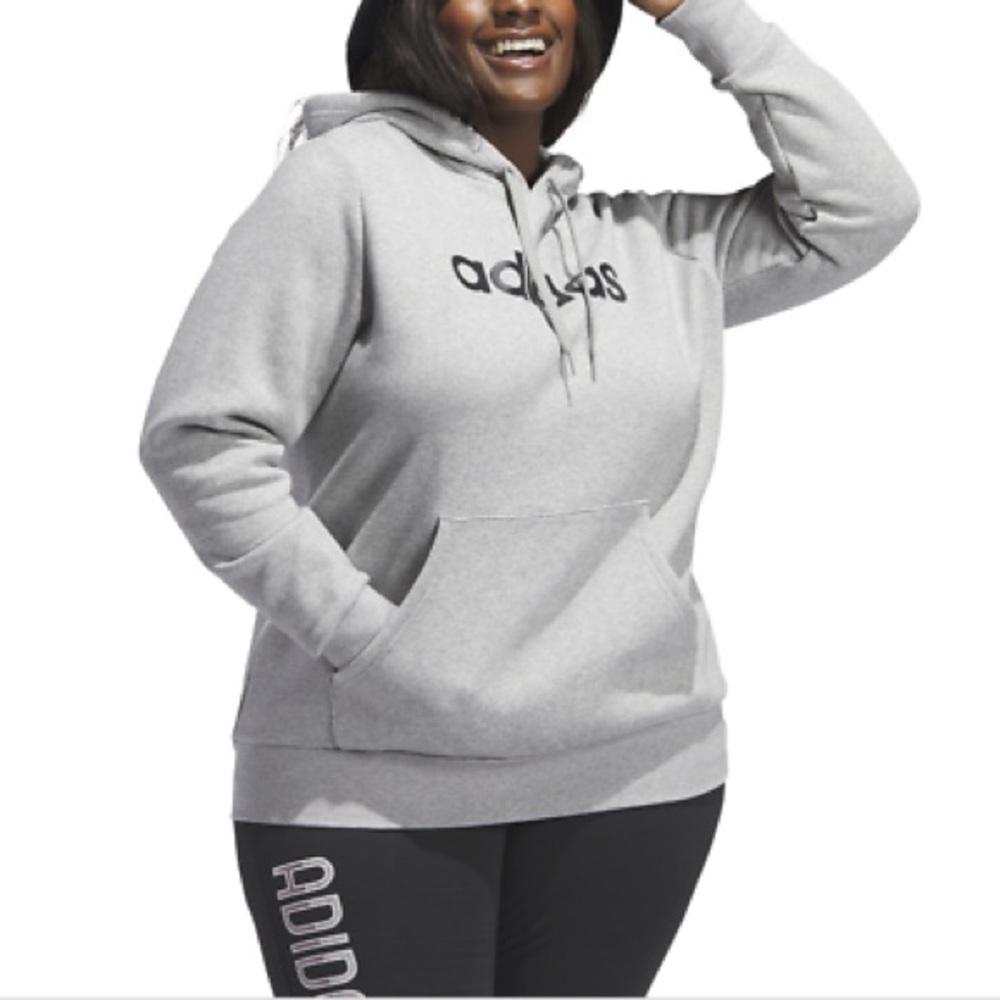 NWT Adidas Trendy Pullover Logo Print Fleece Hoodie Grey Heather Plus Size 2X